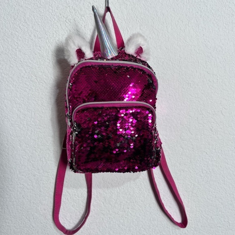 Cat & Jack Barbie Pink Flip Sequins Unicorn Backpack Purse Handbag